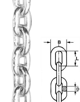 8x32mm Kortleddet ugalv. kæde, 30 meter - DIN5685A
