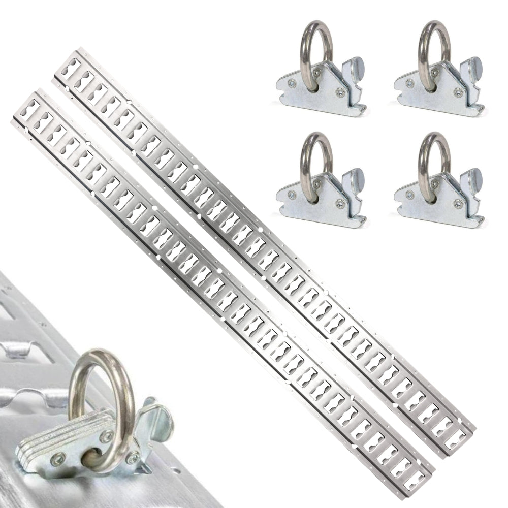 PAKKETILBUD: 2 x Alu surringsskinne universal 1,5M og 4 x Surringsøje til surringsskinne – 1350 kg