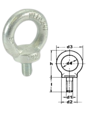 Ringskrue, DIN580, Galv., M12 - WLL 0.34 ton