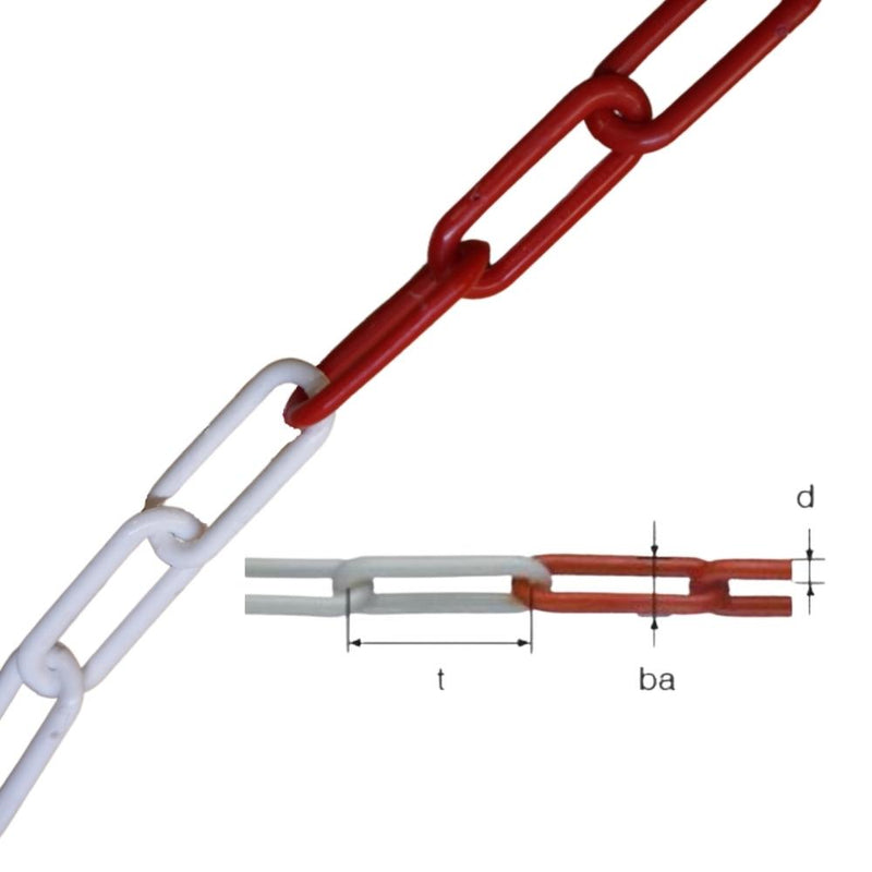 Afspærringskæde i plast - Rød/Hvid - 6 mm - 25 meter