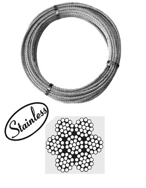 Stålwire 7x19 1570N/mm2 Rustfri 8mm - 25m